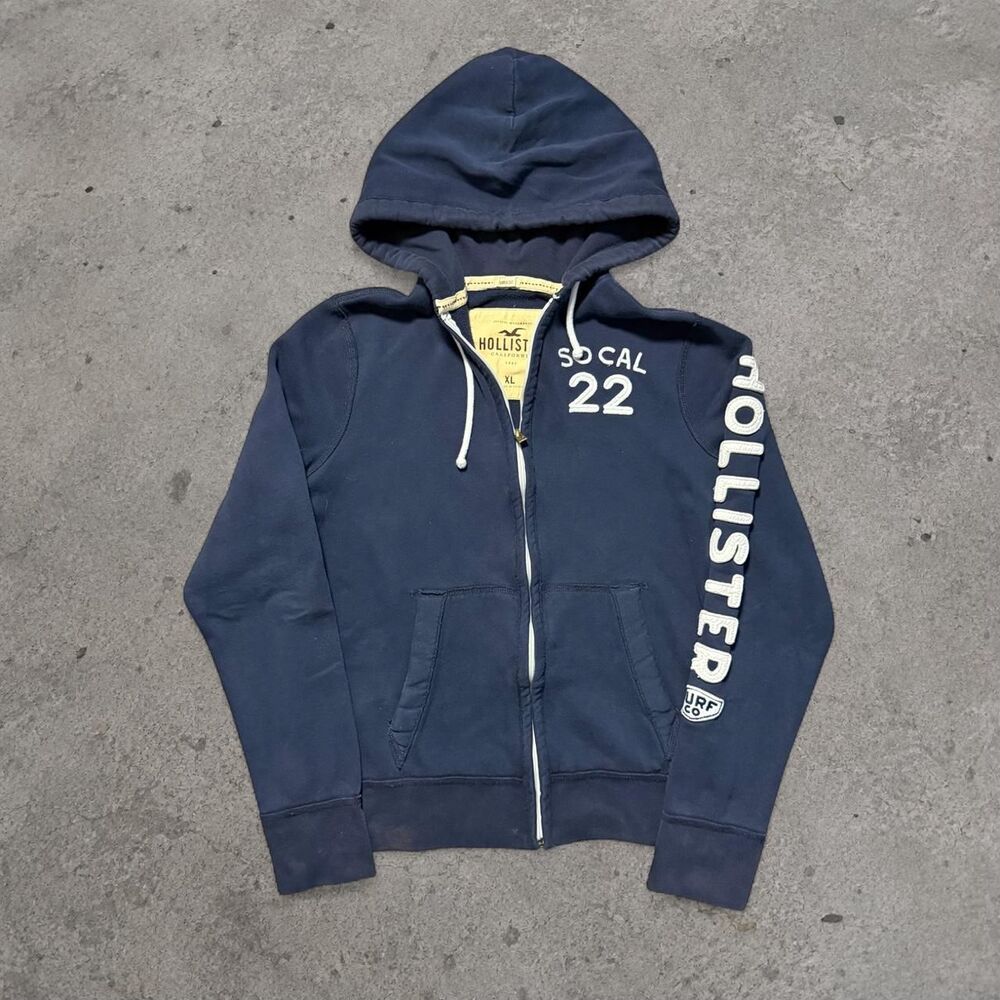 Vintage Y2K Hollister So Cal 22 Zip Up Hoodie Size XL Navy Blue Surfer Cut